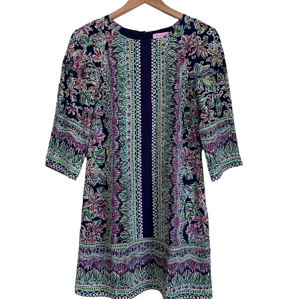 LILLY PULITZER Silk Rylee Shift Dress bright Navy Not Too Catty Size 2